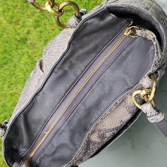 Coach Light Grey/Beige Python Embossed Leather Shoulder Tote Bag - Picture 13 of 15